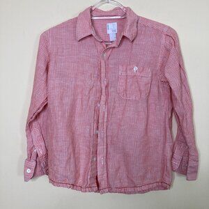 Old Navy Button Down Shirt Boys Small Linen Blend Long Sleeve Orange Stripe